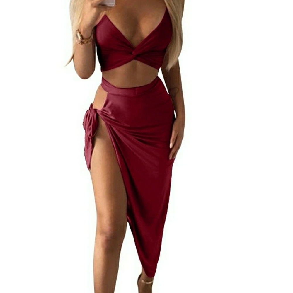 Clear Out🔥Sexy Wrap Two Piece Set in Red